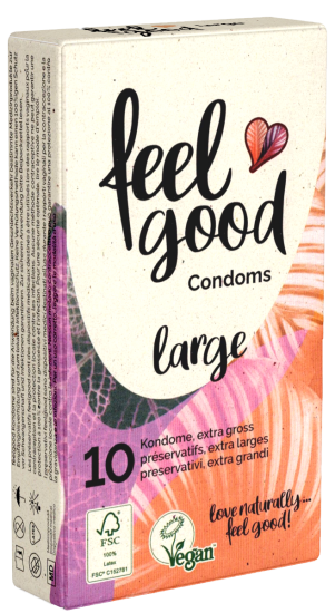 feelgood «large» extra large condoms, vegan, natural rubber latex 10 pcs