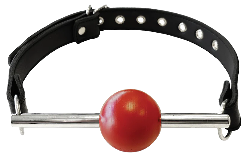 ROUGE Leather Ball Gag with Removable Rubber Red Ball with Stainless Steel Rod BLACK/RED