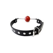 ROUGE Leather Ball Gag with Removable Rubber Red Ball with Stainless Steel Rod BLACK/RED